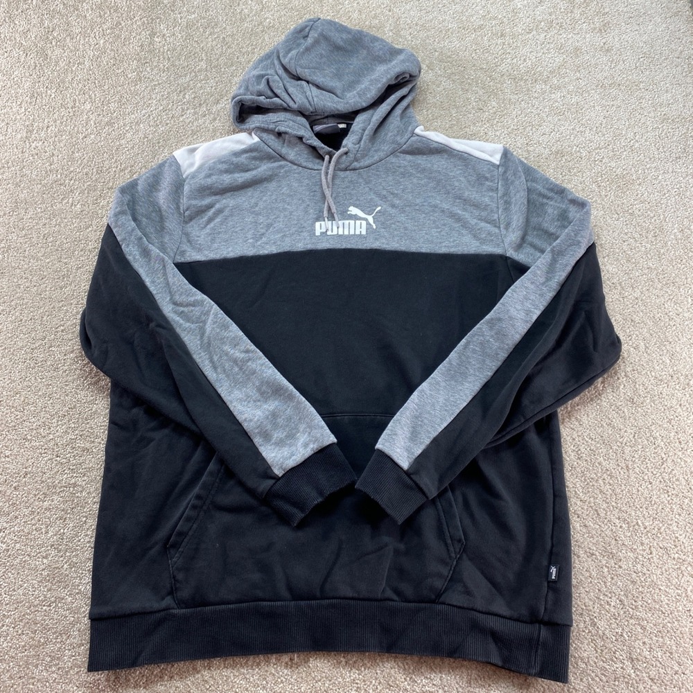 Puma Sweatshirt Mens Size‎ Large Black Colorblock Hoodie Pullover Athletic